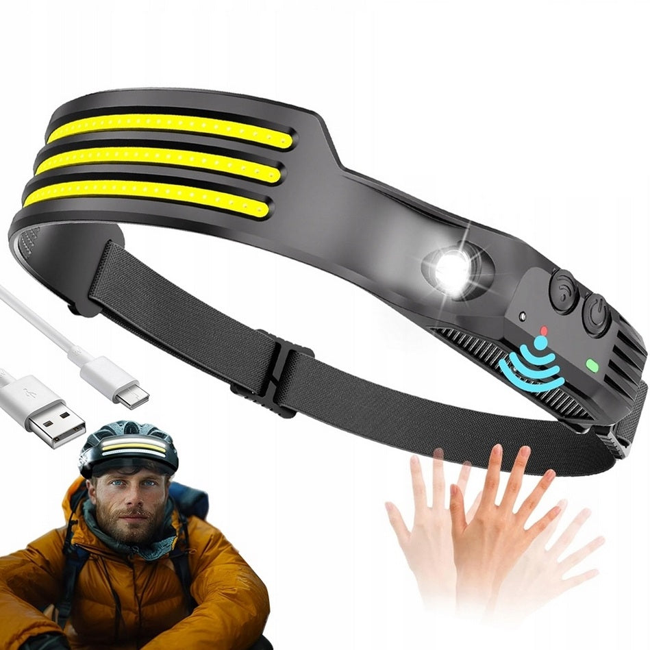 Lanterna de cap cu acumulator intern, Zola, frontala, 3 benzi LED COB, senzor de miscare, 5 moduri de iluminare, IPX4, 800 lm, 1200 mAh, reincarcabila USB Type-C, rezistenta la socuri si la apa, banda reglabila, neagra Lanterna de cap cu acumulator intern, Zola, frontala, 3 benzi LED COB, senzor de miscare, 5 moduri de iluminare, IPX4, 800 lm, 1200 mAh, reincarcabila USB Type-C, rezistenta la socuri si la apa, banda reglabila, neagra